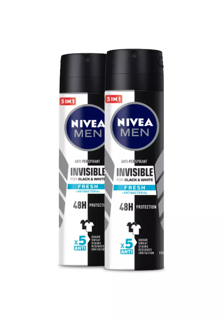 PACK OF 2 Men Deodorant Black & White Fresh Spray, 150ml