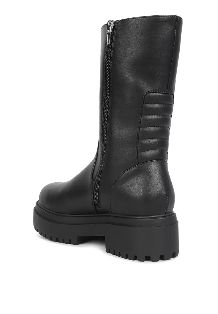 Black Panelled Lug Sole Boots