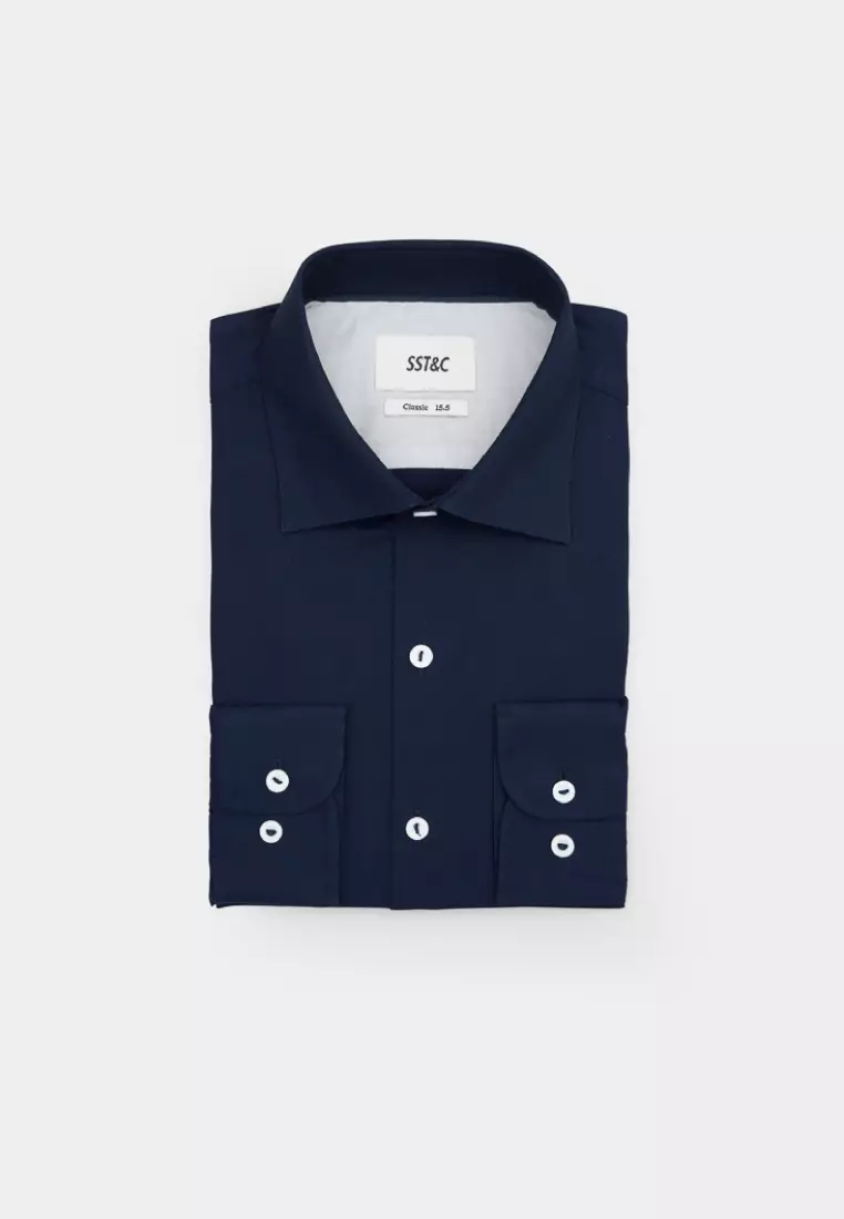 Buy SST&C Navy Blue Textured Classic Fit Shirt 2026 Online | ZALORA