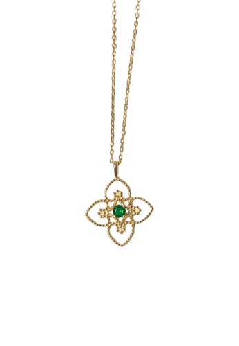 ZITIQUE gold Women's Retro Green Diamond Hollowed Flower Necklace - Gold 048F2AC000A630GS_1