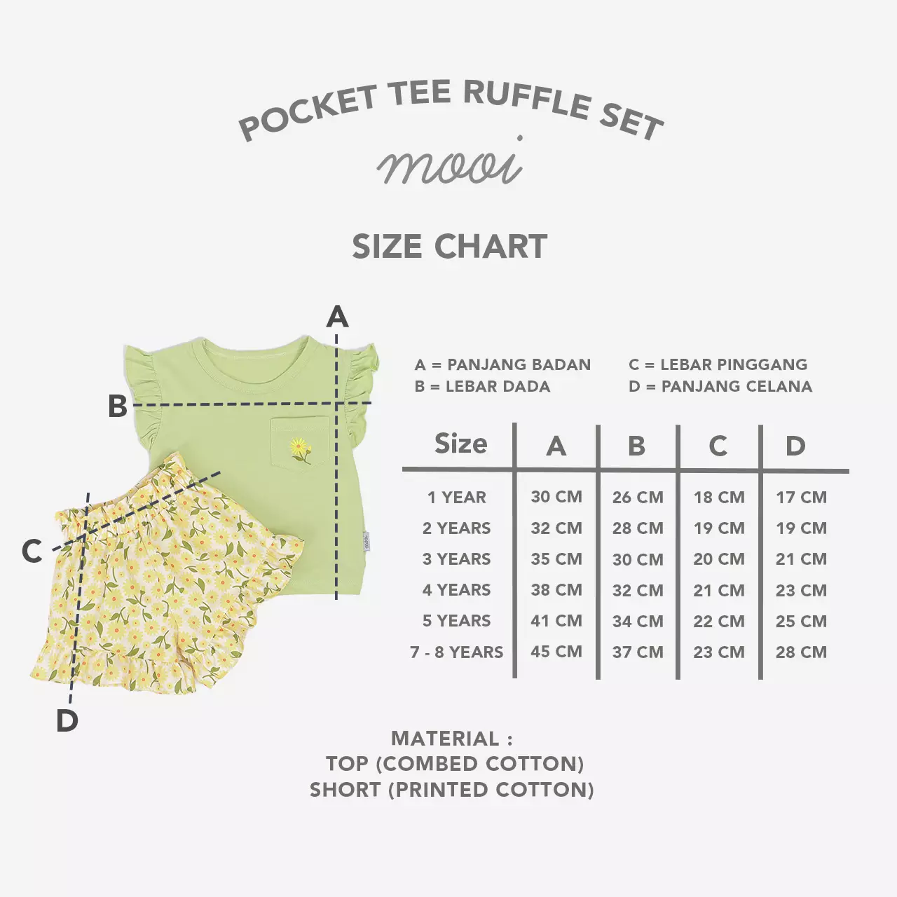 Mooi Setelan Anak Perempuan Ruffle Pocket Tee - Light Blue