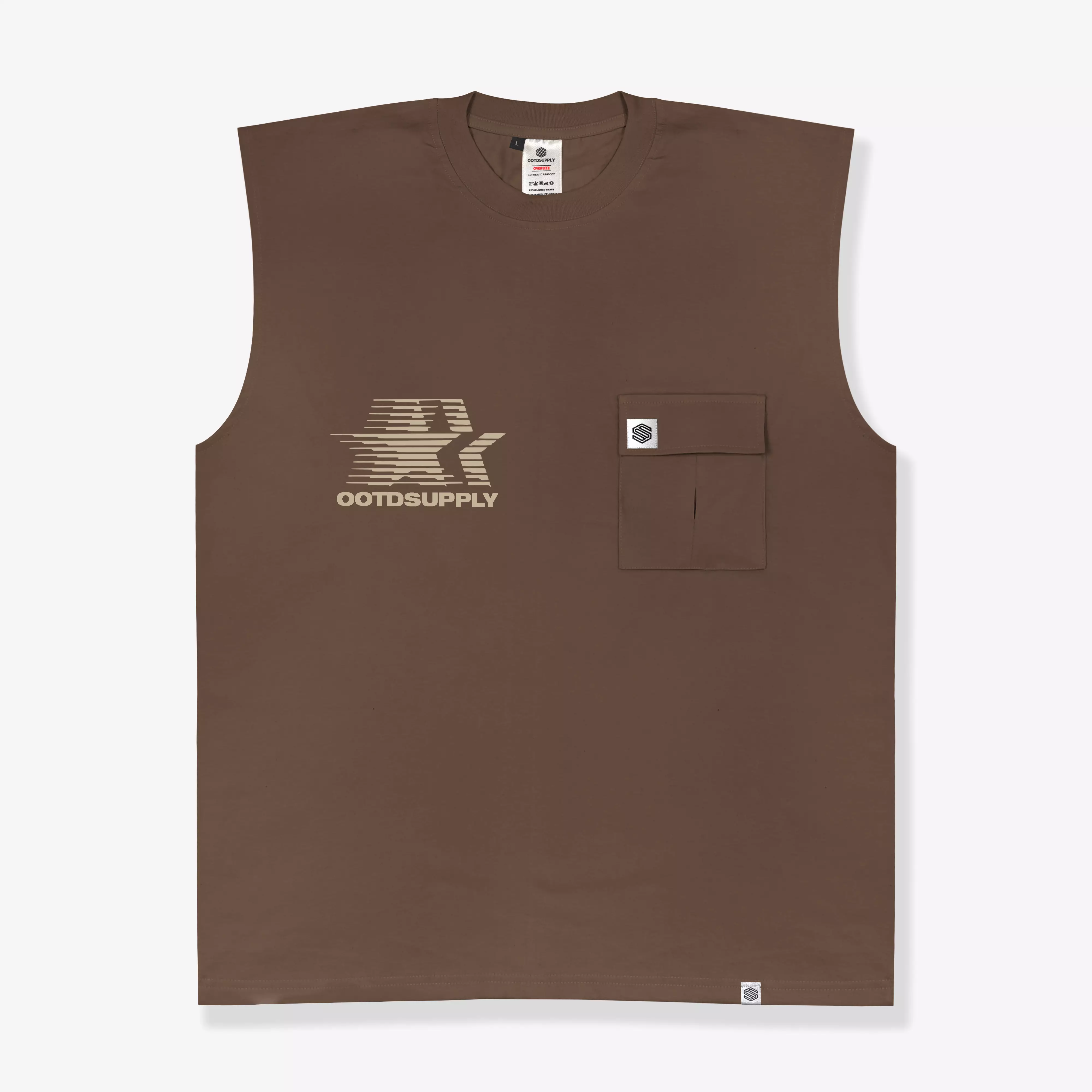 OOTDSUPPLY Oversize Sleeveless Badge Dark Brown & Mocca l Kaos Oversize | OVZSingletV2007