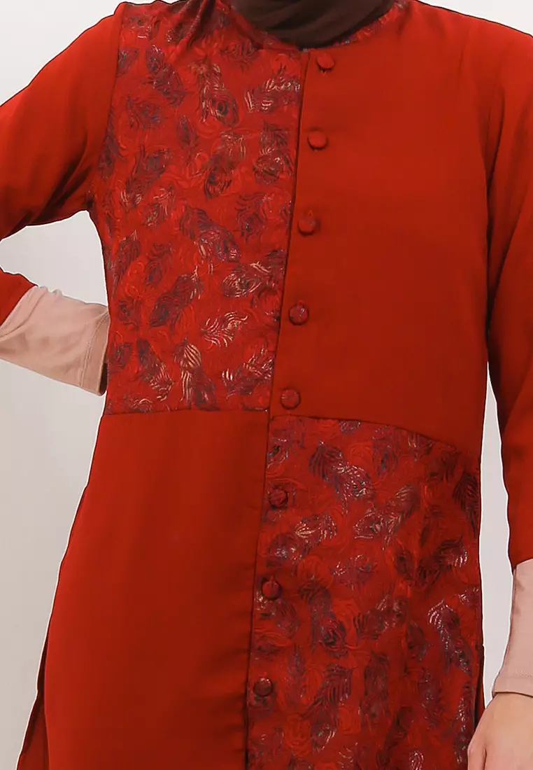 Pritta Tunic In Maroon Metalic Print