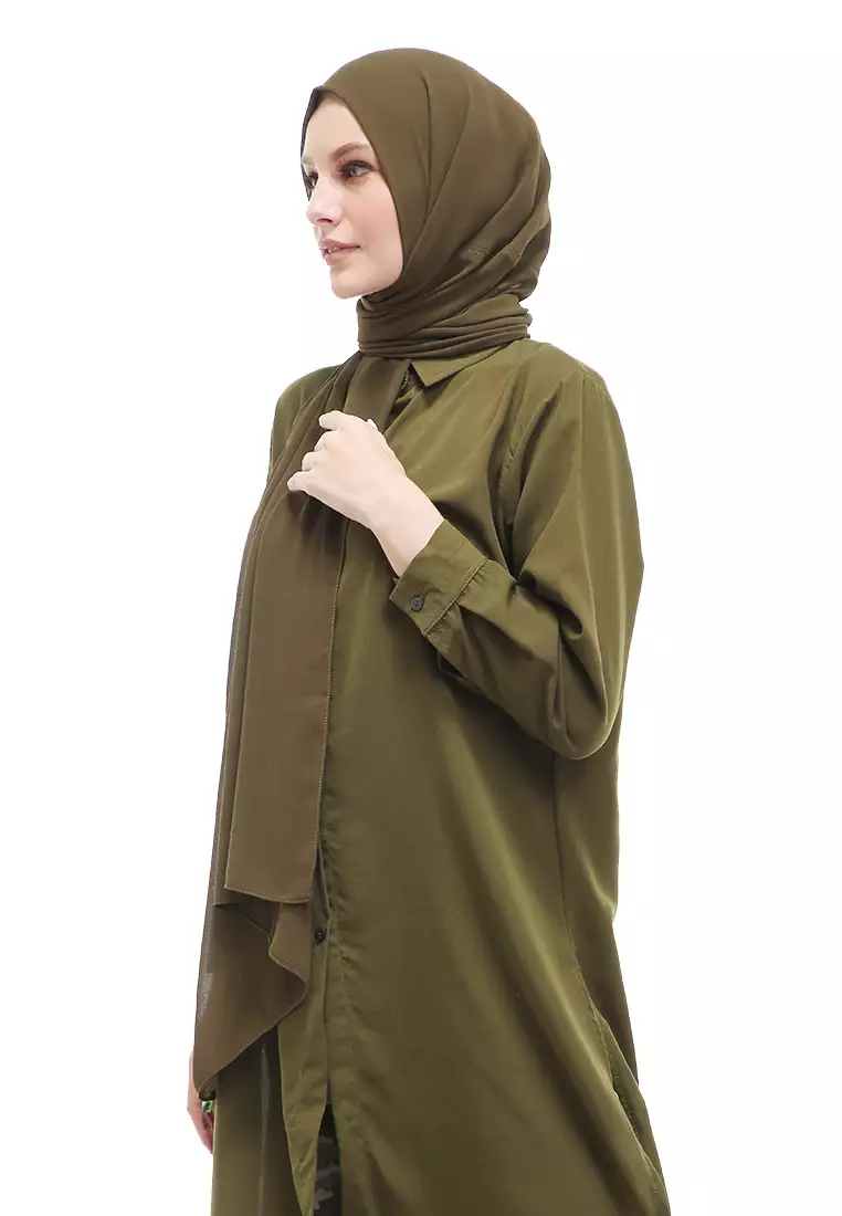 Sakilah Hijab Pashmina Ceruty Baby Doll Wanita Polos Relaxed Fit - Army
