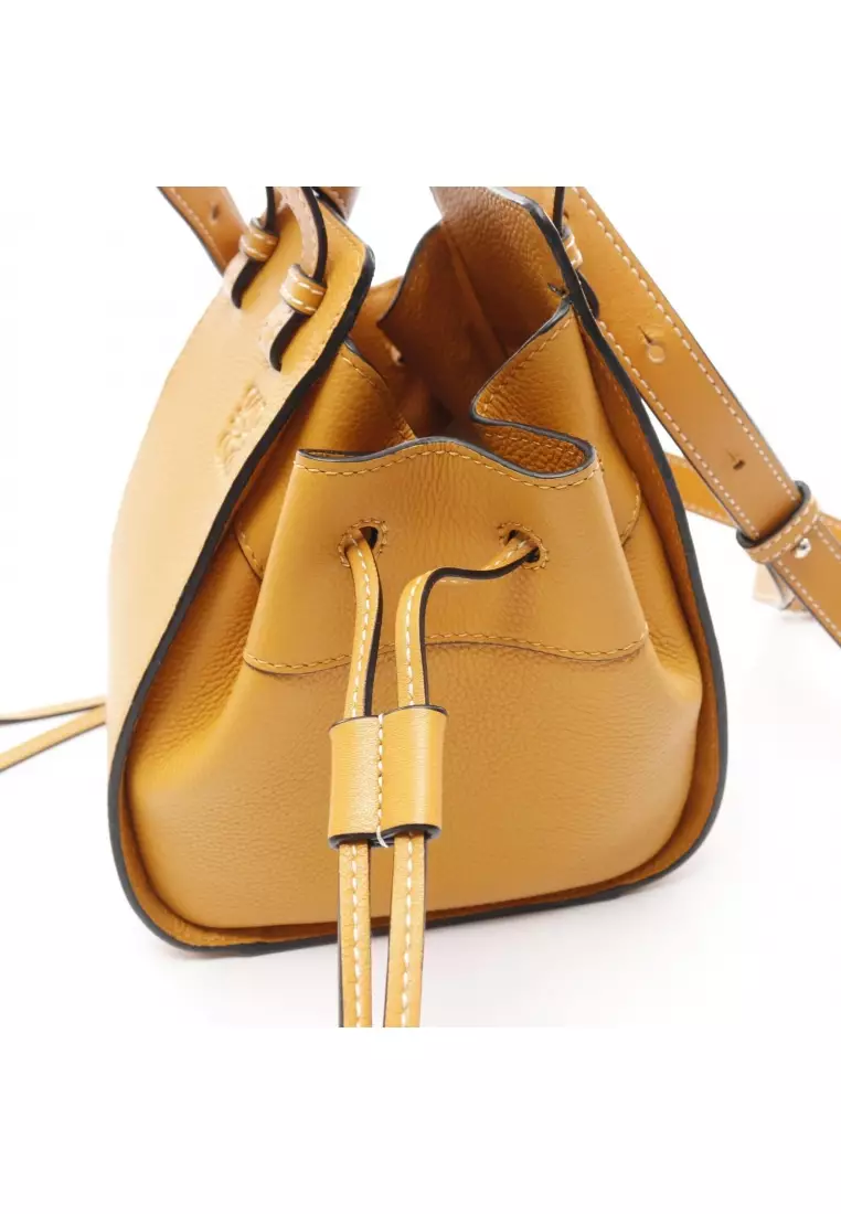 Pre-Loved LOEWE hammock drawstring bag mini Handbag leather Orange yellow 2WAY