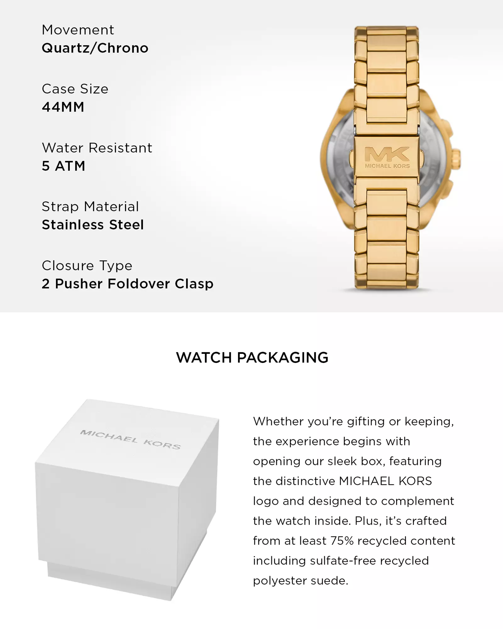 Michael Kors Men's Accelerator 2 Chronograph Watch ( MK9177 ) - Quartz, Gold Case, Round Dial, 22 MM Gold Stainless Steel Band