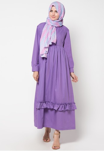 Buyaa Purple Cotton Dress with Pashmina Batik