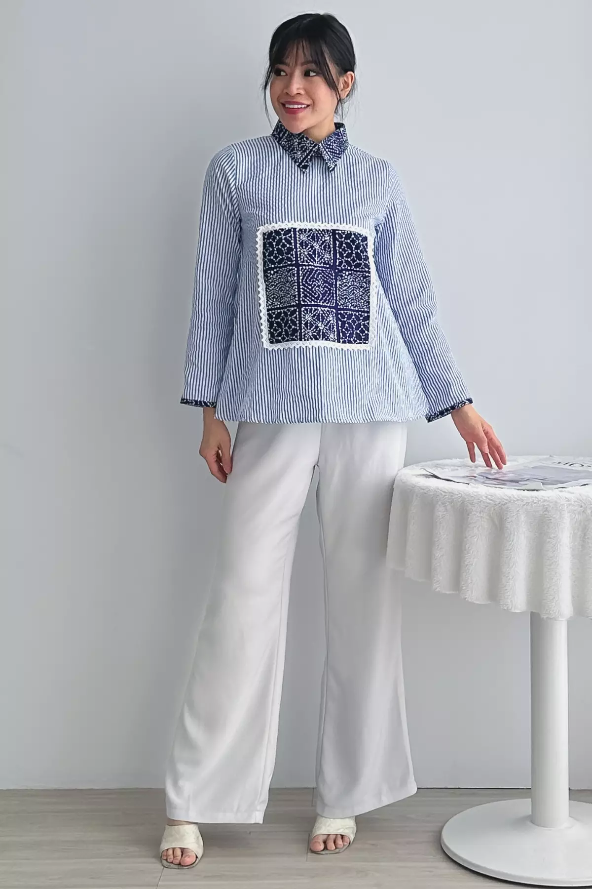 Ayuningrum Sashiko Stripes Biru Blouse
