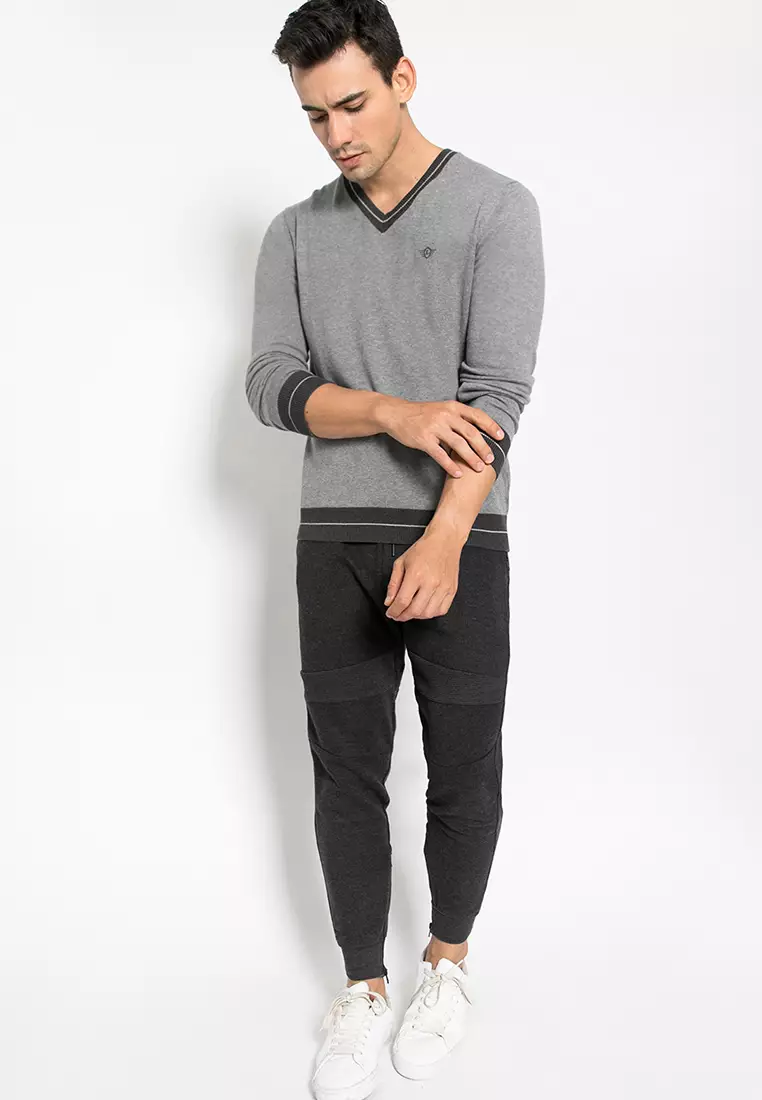 LGS - Sweater Casual - V neck - Abu - Regular Fit
