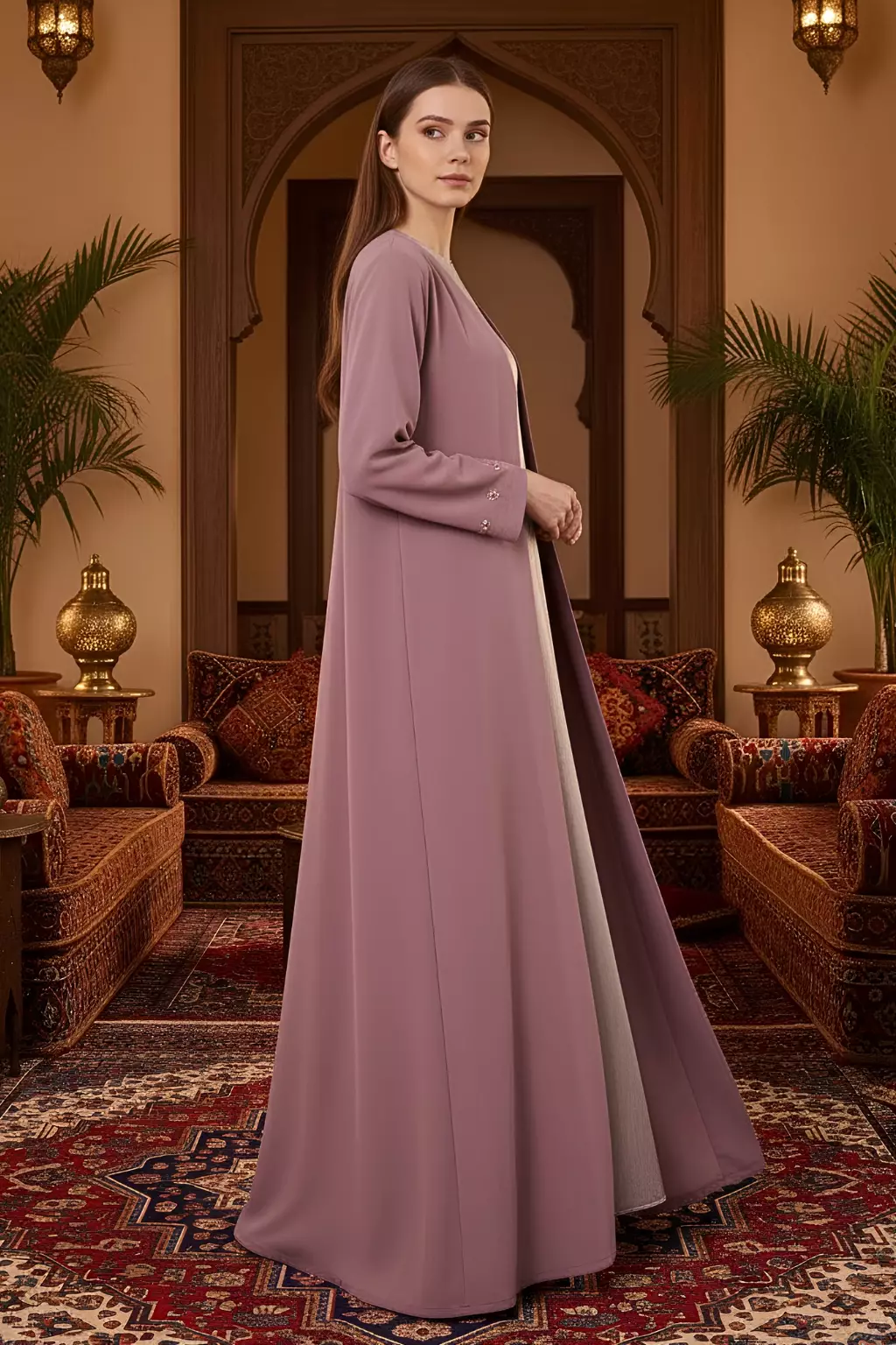 Demure Studio Aluna Crystal Open Abaya - Dusty Mauve
