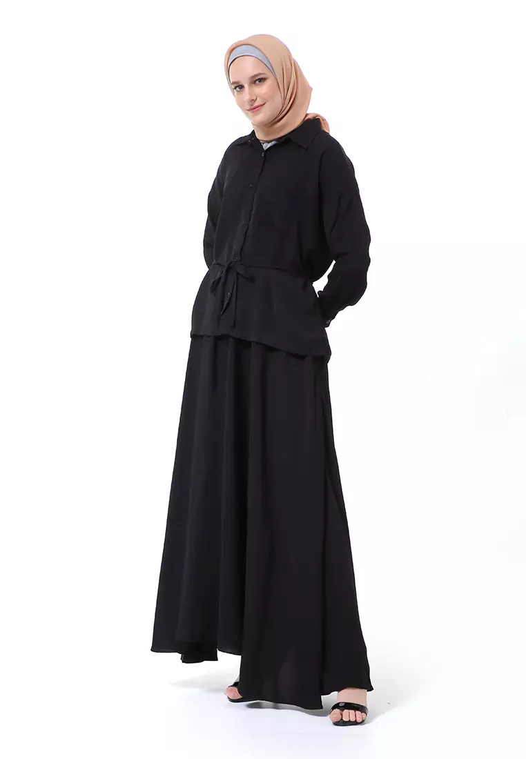 Biora Set Muslimah Atasan Bawahan Wanita Motif Polos High Quality Premium - Hitam
