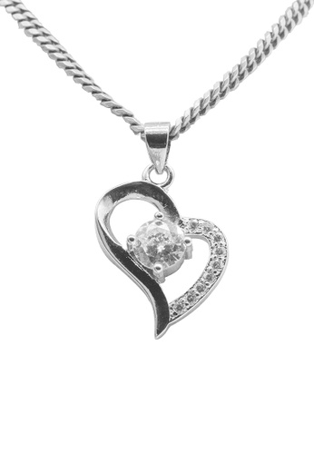 Elfi white Elfi 925 Sterling Silver With 18K White Gold Plating Silver Love Heart Crystal Stone Pendant SP31 (White) E030AACD26687BGS_1