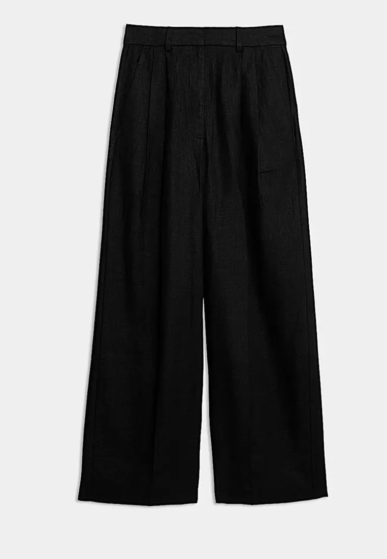 Linen Rich Twill Wide Leg Trousers