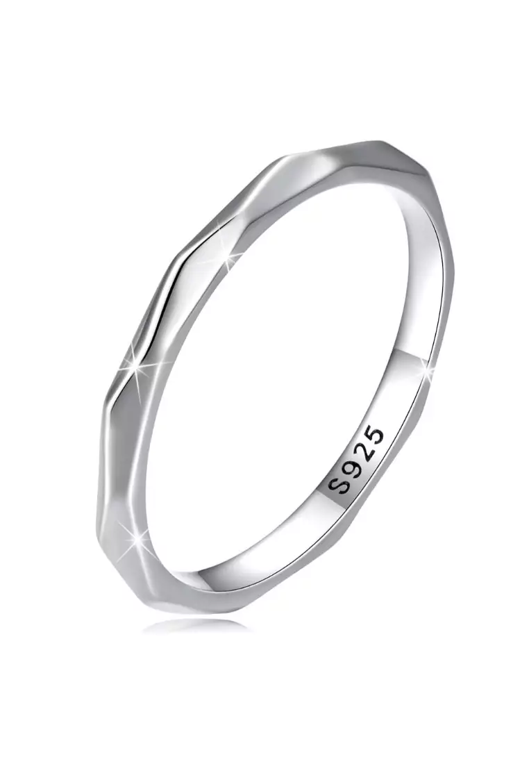 Buy 925 Signature Solid Silver Geometric Slim Ring Online | ZALORA Malaysia