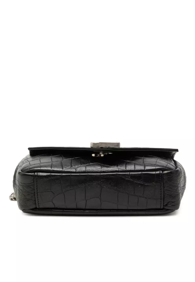 Pre-Loved Saint Laurent Baby Croc Embossed Calfskin Classic Monogram Chain Bag