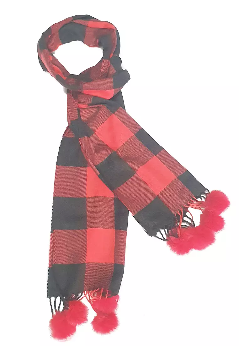 Checkz Muffler Pom-Pom Red & Black