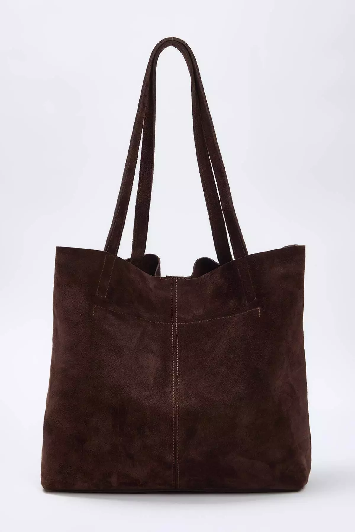 Dark Brown Premium Genuine Leather Suede Women'S Maxi Size Shoulder Bag Takaw26Oc00041