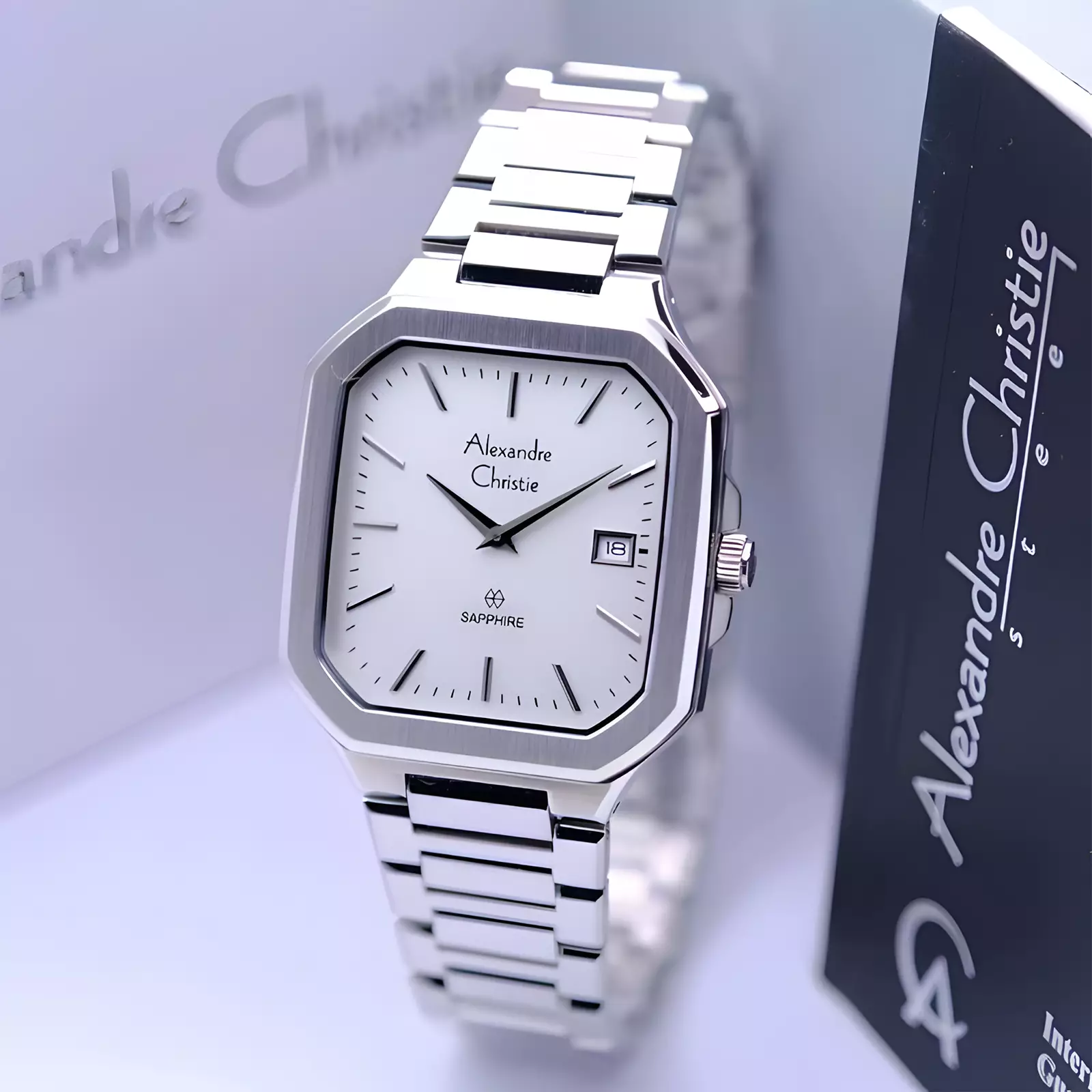 Alexandre Christie Sapphire Glass - Jam Tangan Analog Pria - Silver - All Stainless Steel - 8711 MDBSSSLSG