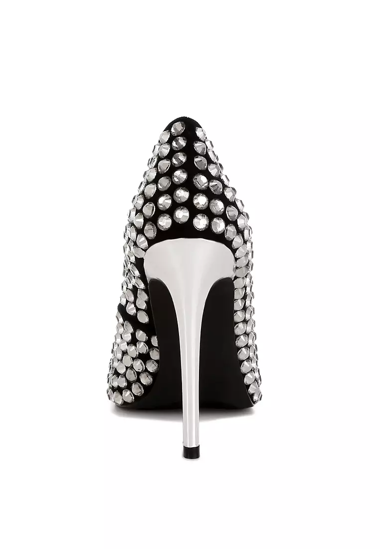 Diamante Embellished Stiletto Pumps In Black
