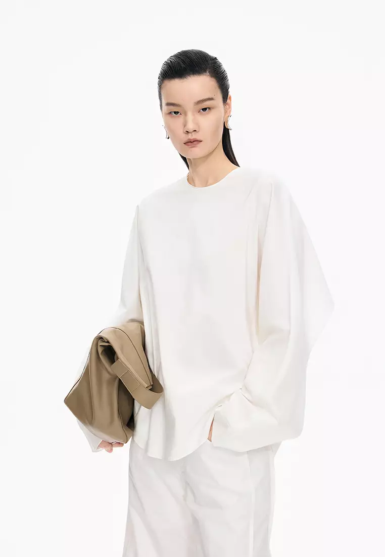 Cotton & Silk Blend Loose Long-Sleeve Top