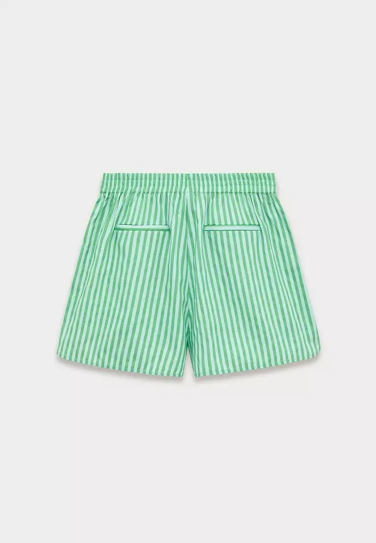 Striped Pattern Elastic Waist Band Shorts - Green