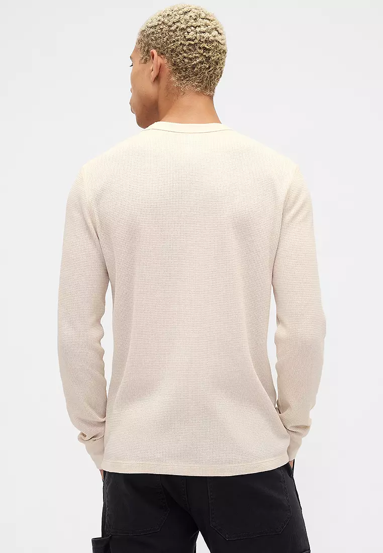 Terry Long Sleeves Waffle Logo Crew Neck Top