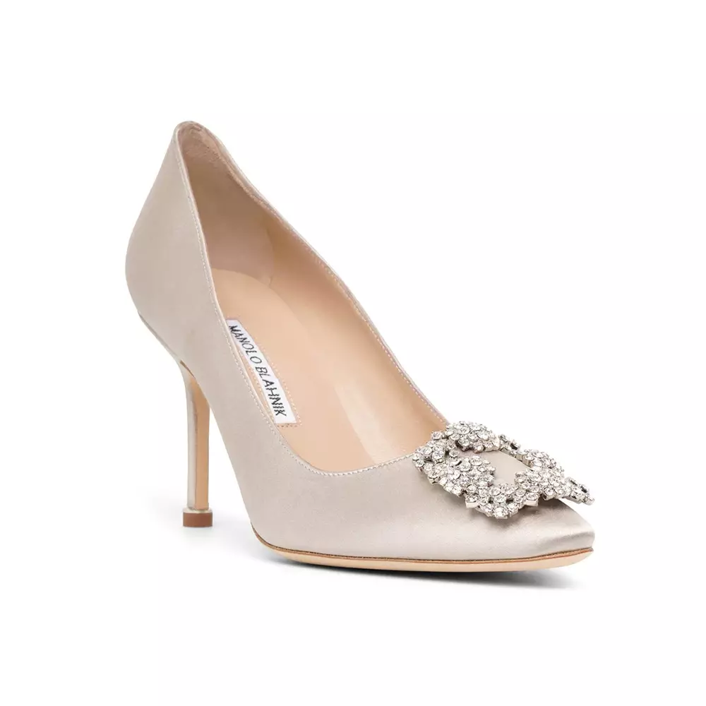 Hangisi 90 Satin Pumps with CLC Crystal Buckle Light Grey