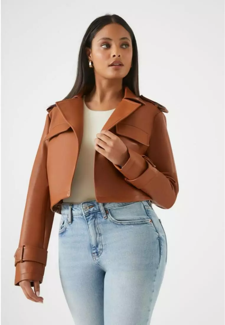 Forever 21 cropped leather jacket discount