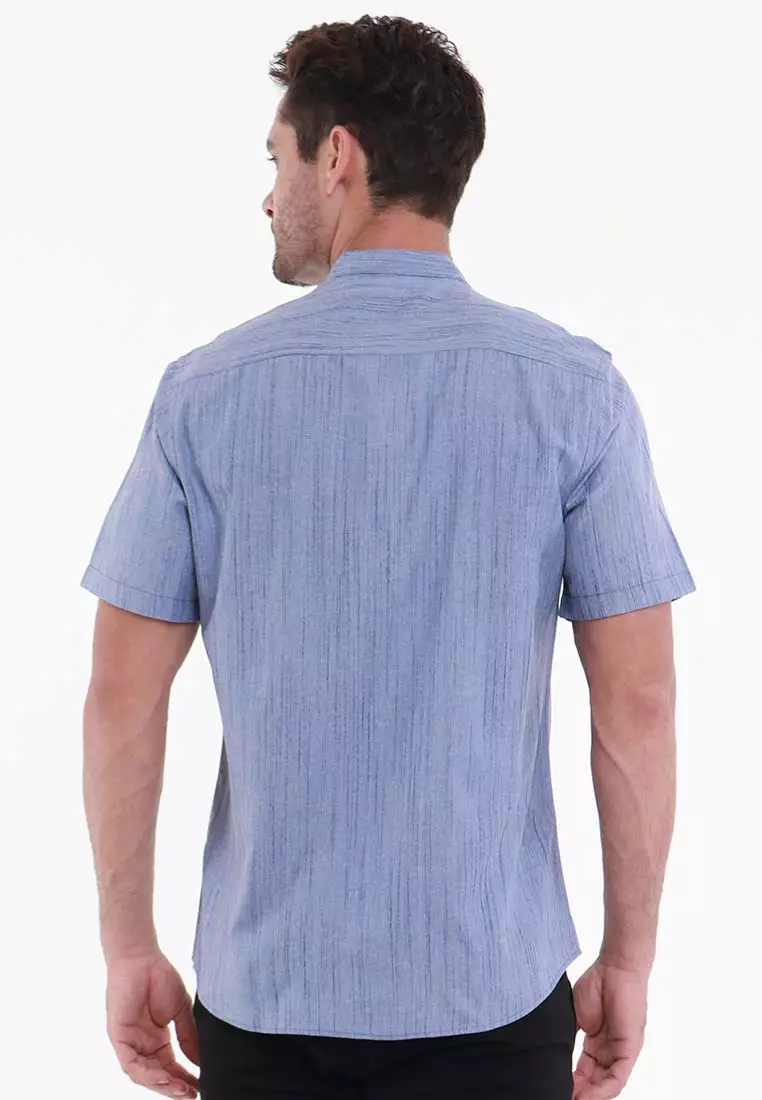 KOKO FARUK NAVY Kemeja Casual Formal Pria Lengan Pendek SS - Baju Atasan Top Man Muslim Shirt