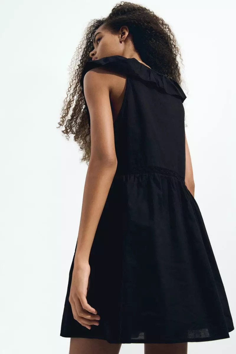 Frill-trimmed cotton dress