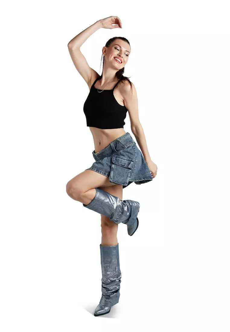 Rok Kargo Mini Lipit Biru