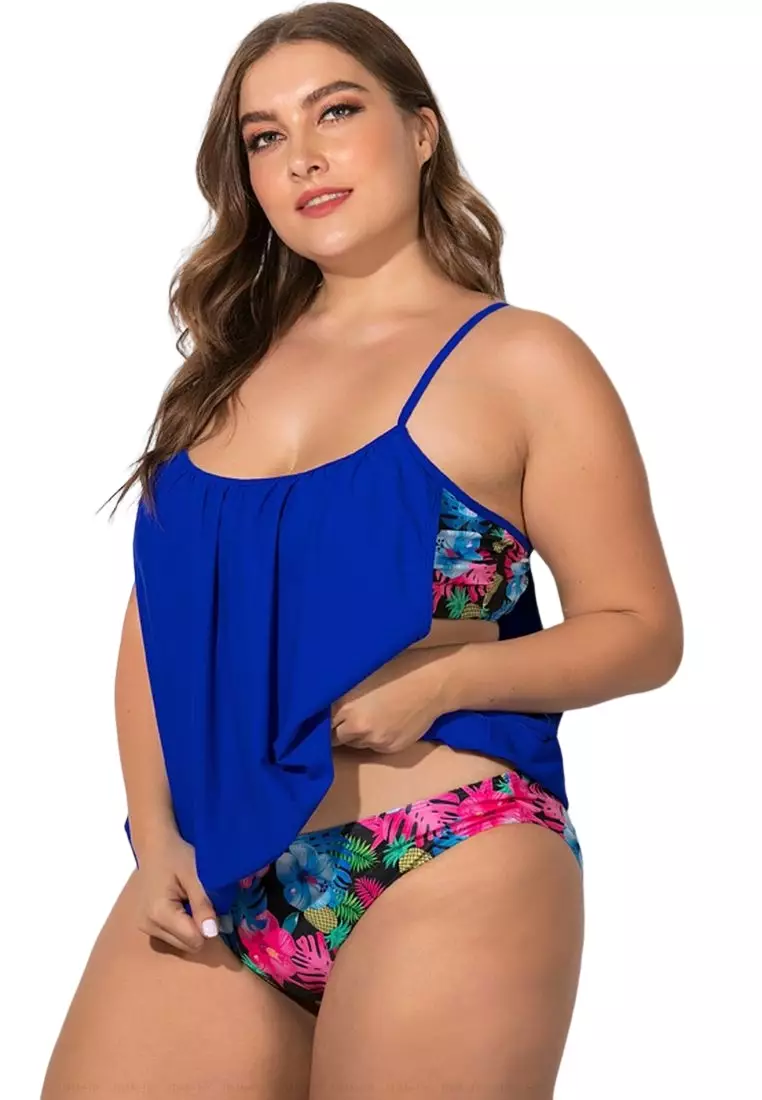 Buy SEA GROVE Plus Size (2PCS) Conservative Split Tankini Swimsuit in blue  2024 Online