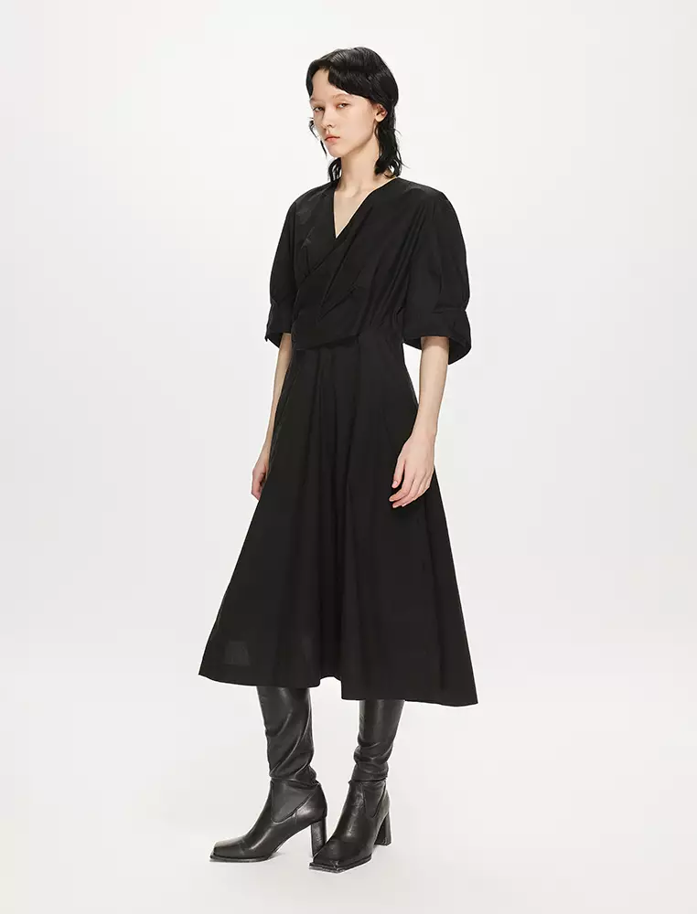 Plain Weave X-Line Loose Everyday Casual Short Sleeve Dress