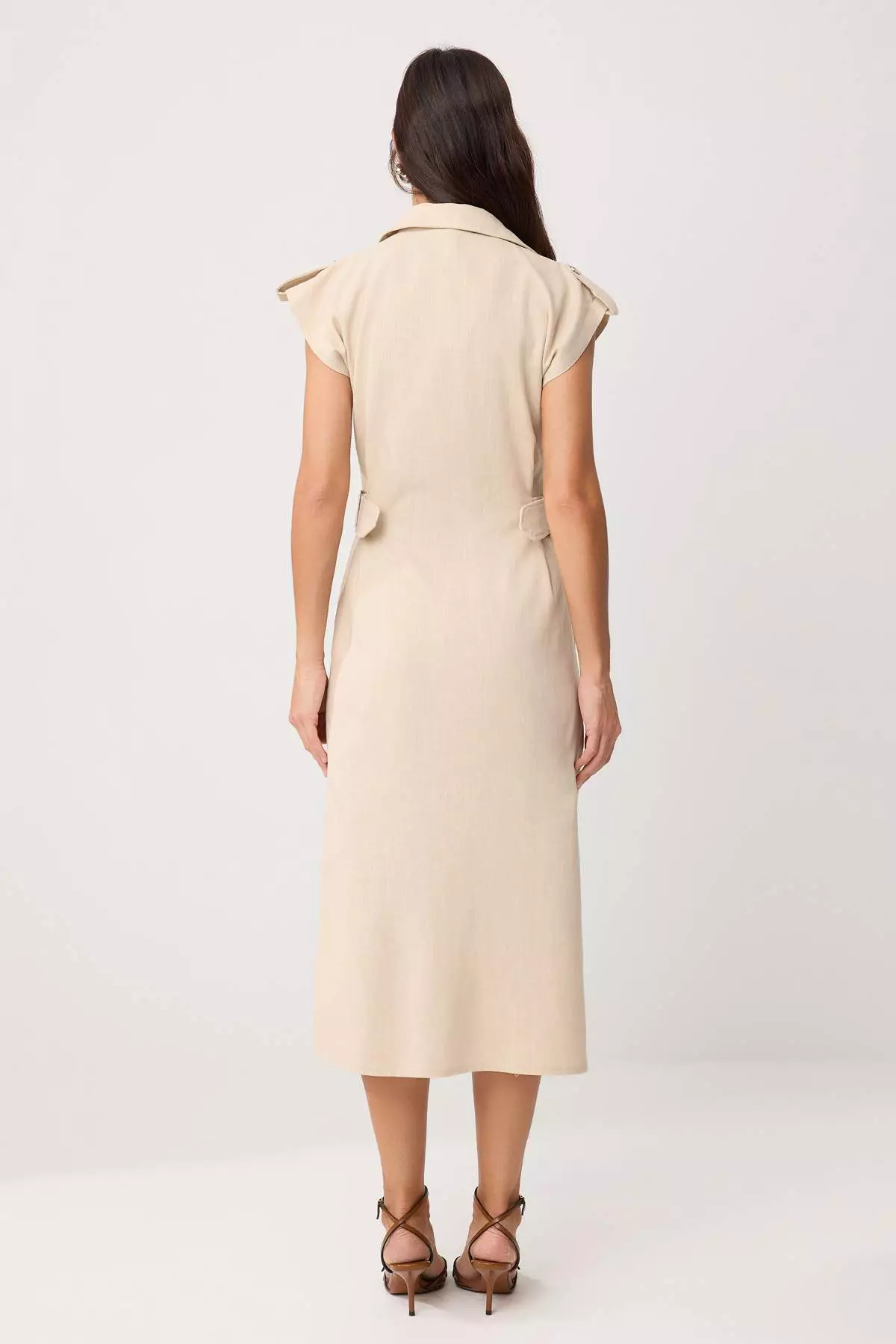 Stone Accessory Detail Midi Woven Shirt Dress Twoss26El125