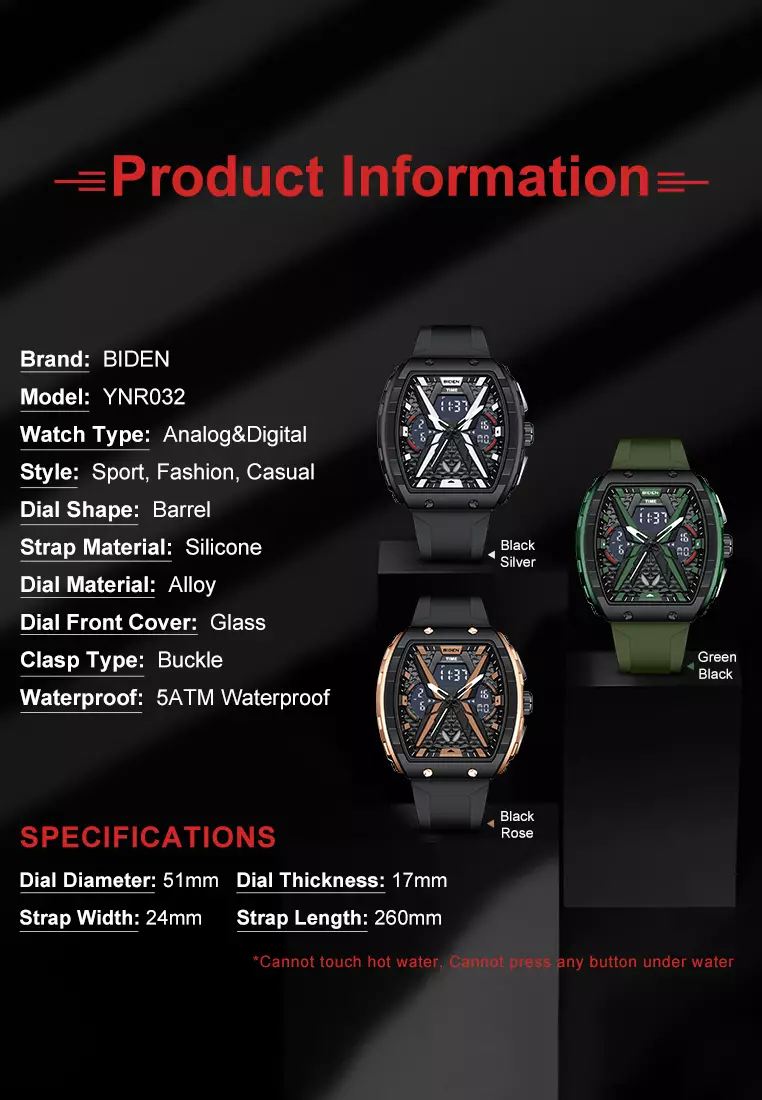 Jam Tangan Pria Original Multifungsi Analog & Digital Anti Air Tali Silicone Jam Tangan Cowok Blackrose