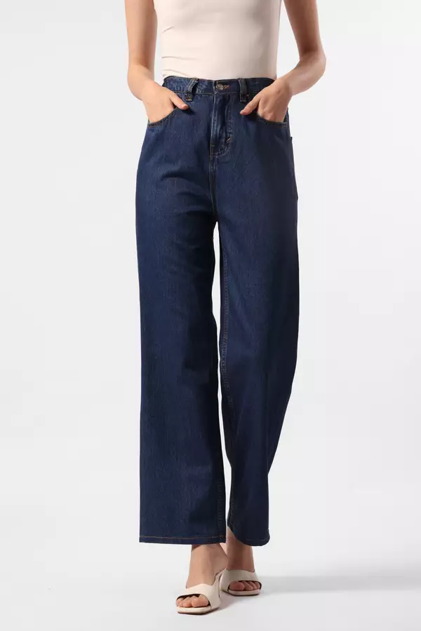 Minimal x Devina Putri - MN323 - Jeans Lebar Lurus - Dark Blue Warna Blue_Dark