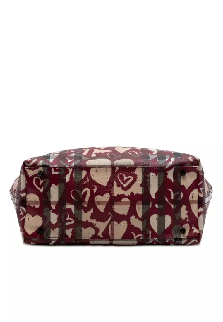 Pre-Loved Burberry House Check Coated Canvas Hearts Gracie Tote