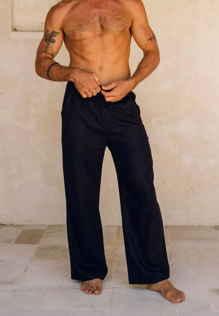 Black Boxy Set Kemeja Celana Linen Pria Hitam | Linen Set Men Black