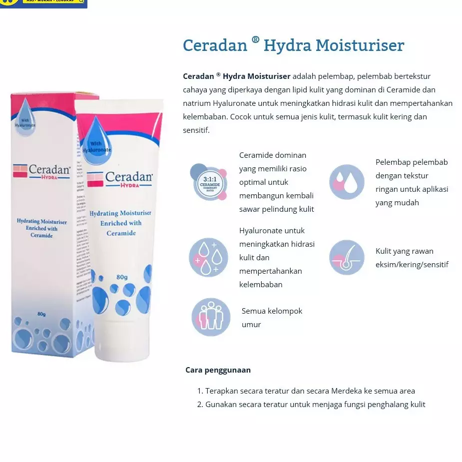 Ceradan Hydrating Moisturiser Enriched With Ceramide 80 Gr - Pelembab Untuk Kulit Kering & Sensitif