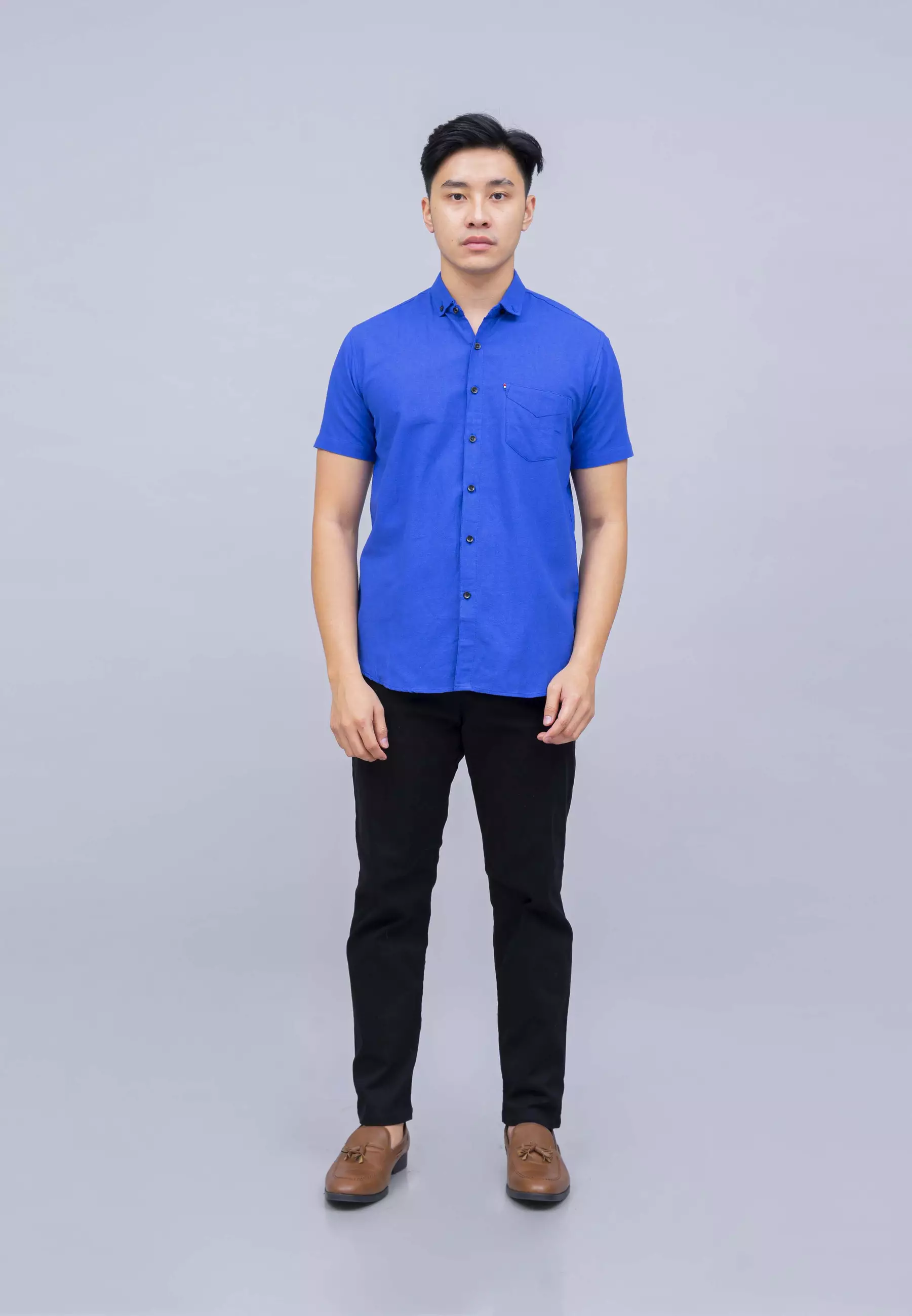 Houseofcuff Kemeja Pria Lengan Pendek Slim Fit Biru Elektrik