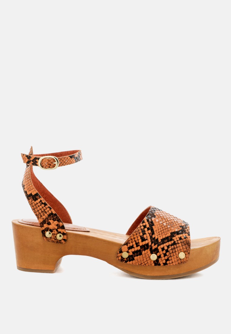 Wooden Clogs in Snake Print