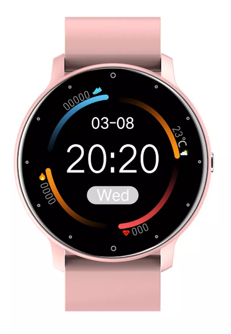 Unisex IOS/Android Pink SmartWatch with IP Black Stainless Steel Bracelet + 1 Free Pink Rubber Strap