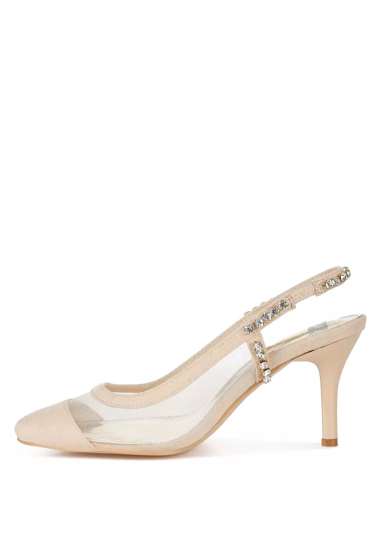 Sandal Slingback Tumit Stiletto Warna Krem