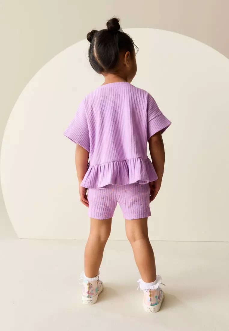 Short Sleeve Ribbed Top and Shorts Set