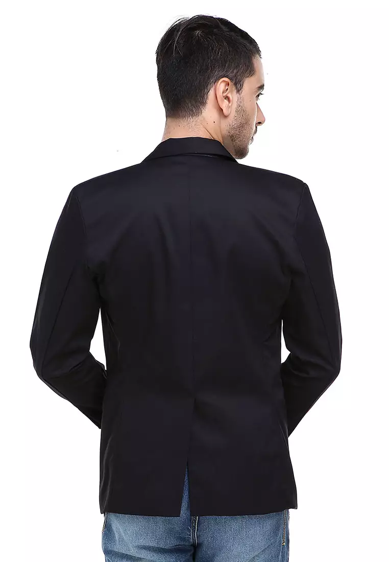 Woreq Jas Blazer Formal Pria Suits Resmi Three Pockets Model Slimfit Material Drill ORIGINAL - Black