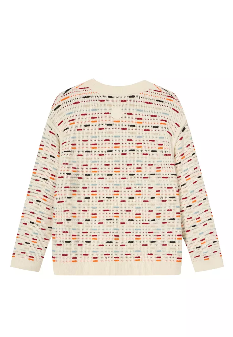 女裝刺繡鳶尾花LOGO 馬年主題拼色開襟毛衣