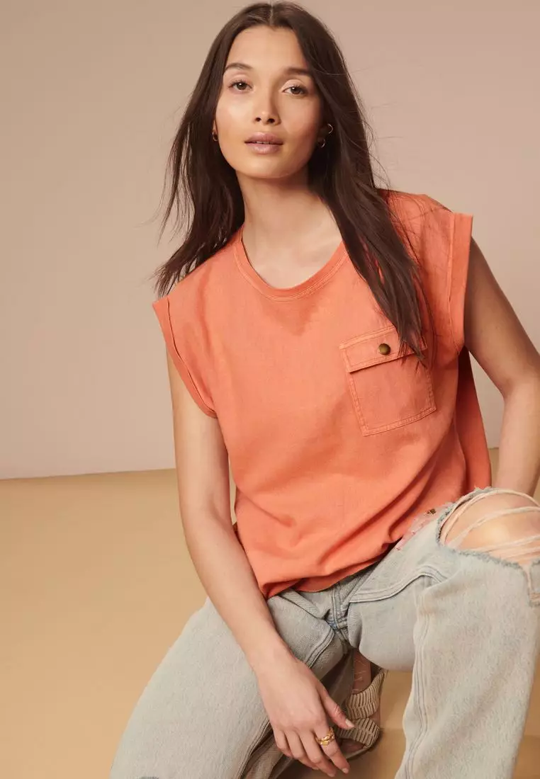 Linen Blend Pocket Top