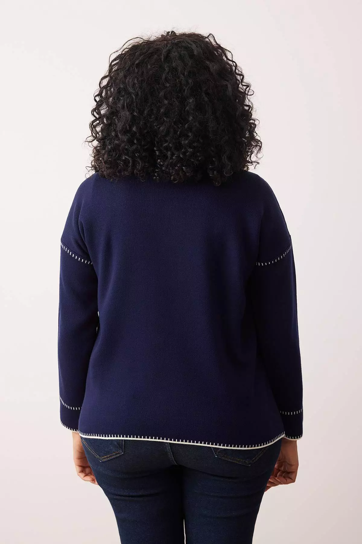 Navy Blue Polo Collar Embroidered/Embroidered Knitwear Cardigan