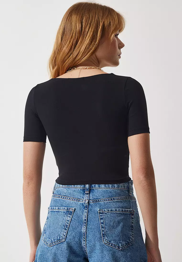 Square Neck Crop Knitted T-Shirt