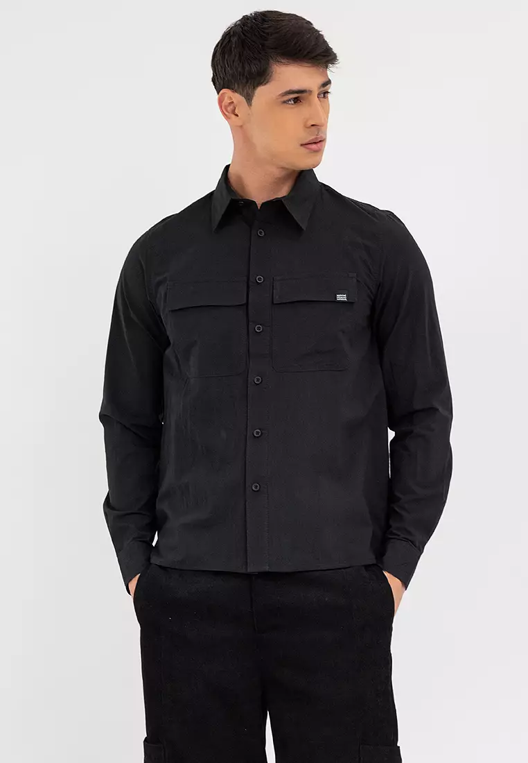 Men's Polo LS Button Down Black